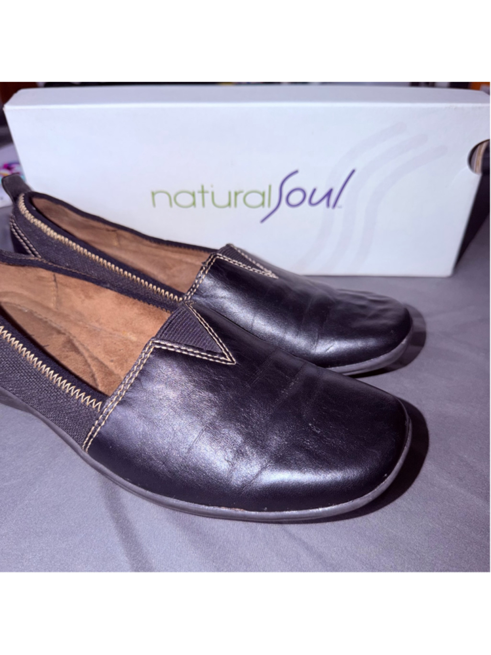 Natural Soul by Naturalizer 7.5 M Frank Black Leather Slip On Comfort Loafers